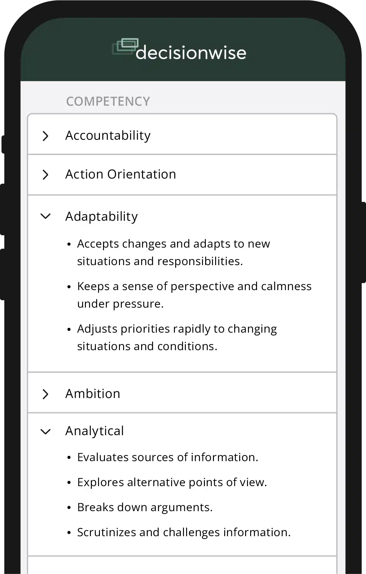 360 feedback leadership competencies on mobile device
