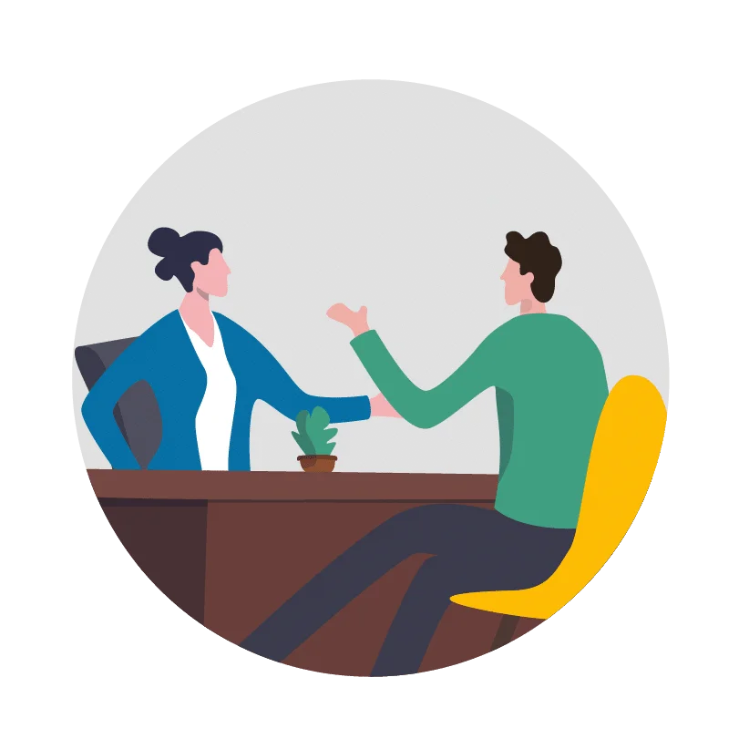 drawing of two coworkers having a meeting