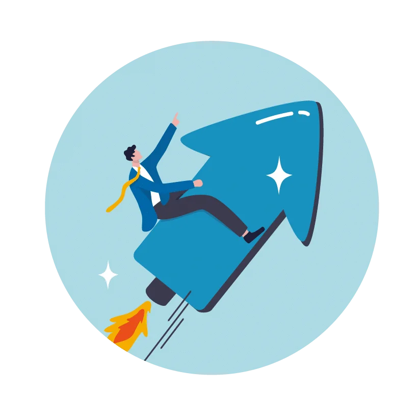 drawing of two employee flying with jetpacks