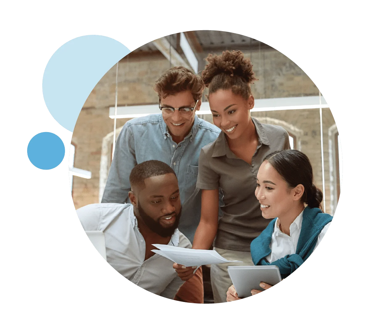 coworkers discussing 360 degree feedback results