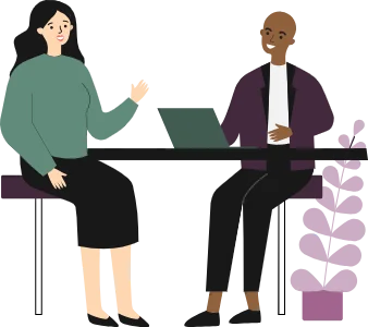 drawing showing a man and woman having a discussion