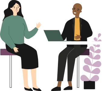 drawing showing a man and woman having a discussion