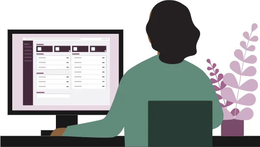 Woman sitting at computer working on 360 assessment