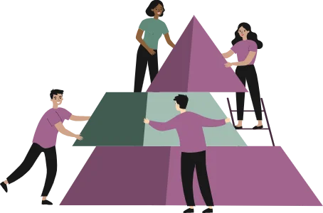drawing of coworkers working together to build a pyramid